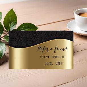Elegant Chic Faux Gold,Black Damask Referral Card