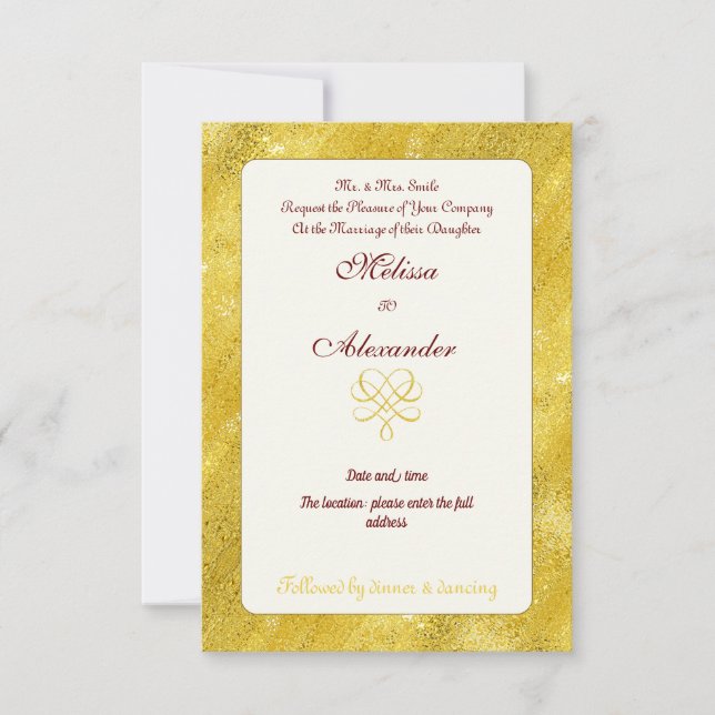 Elegant chic faux gold custom wedding invitation (Front)