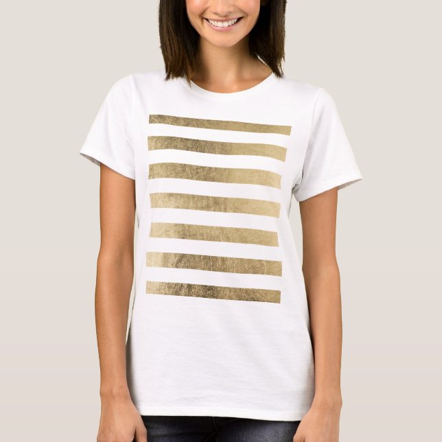 Elegant chic faux gold foil luxury stripe pattern T-Shirt (Front)