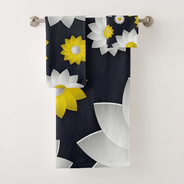 Elegant chic floral Cherry Blossom sunflower Bath Towel Set (Insitu)