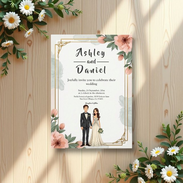 Elegant Chic Floral Frame Bride And Groom Wedding Invitation (Creator Uploaded)