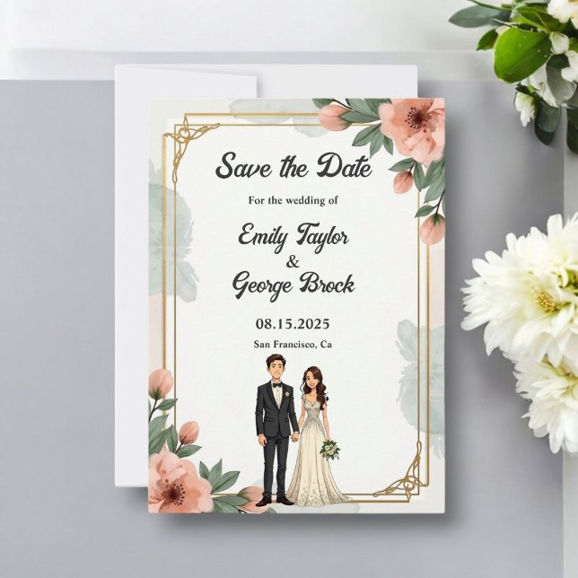 Elegant Chic Floral Frame Bride And Groom Wedding Save The Date (Creator Uploaded)