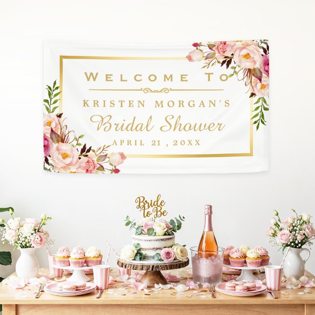 Elegant Chic Floral Gold Frame Bridal Shower Banner (Creator Uploaded)