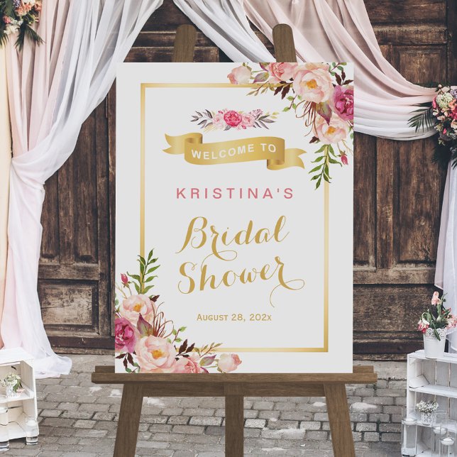 Elegant Chic Floral Gold Frame Bridal Shower Poster (Creator Uploaded)