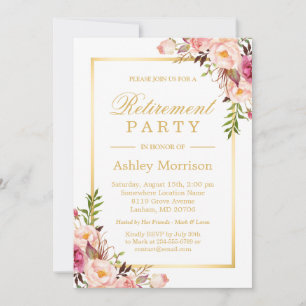 Elegant Chic Floral Gold Frame   Retirement Party Invitation