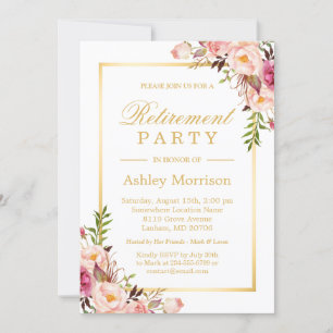 Elegant Chic Floral Gold Frame   Retirement Party Invitation