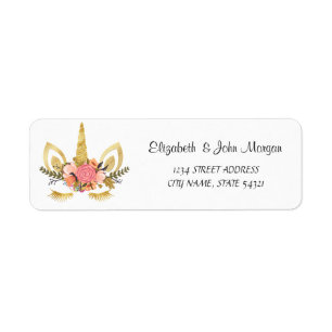 Elegant Chic Floral Gold Glitter  Unicorn Face Return Address Label