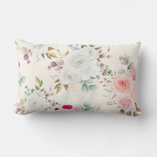 Elegant chic floral lumbar cushion (Front)