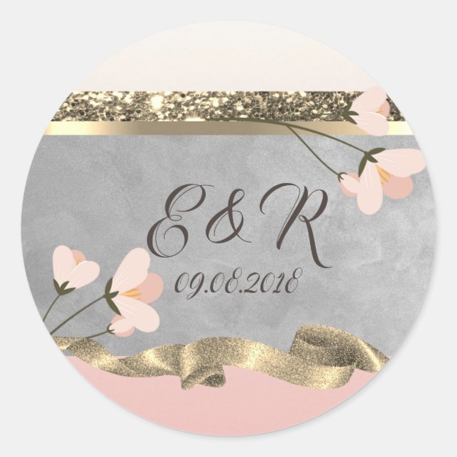 Elegant Chic  Floral Wedding Classic Round Sticker (Front)