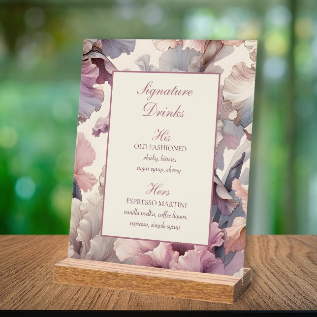Elegant Chic Floral Wedding Signature Drinks Menu Acrylic Sign (Creator Uploaded)