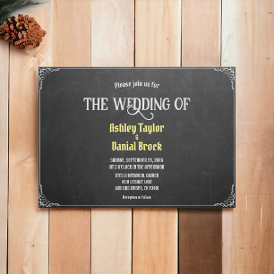 Elegant Chic Flourish Script Chalkboard Wedding Invitation