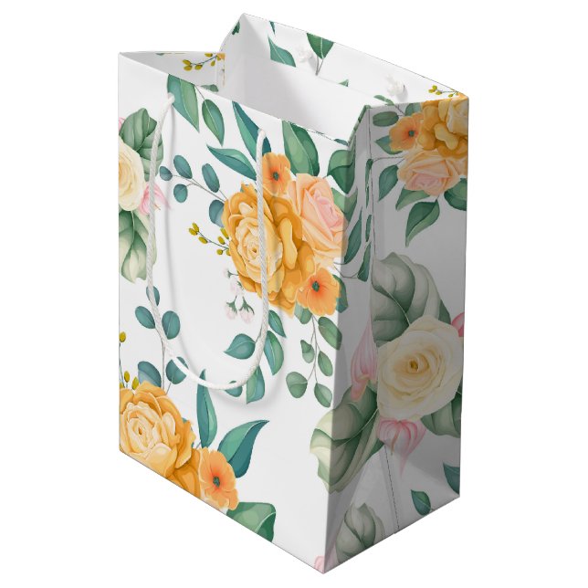 Elegant chic  flower medium gift bag (Back Angled)