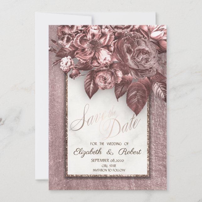 Elegant Chic Flowers Burgundy Save The Date (Front)