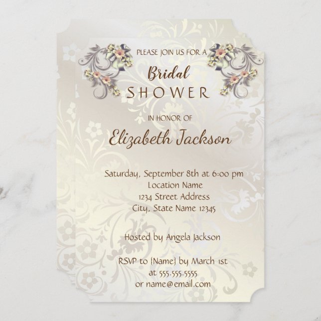 Elegant Chic Flowers Damask  Bridal Shower Invitation (Front/Back)