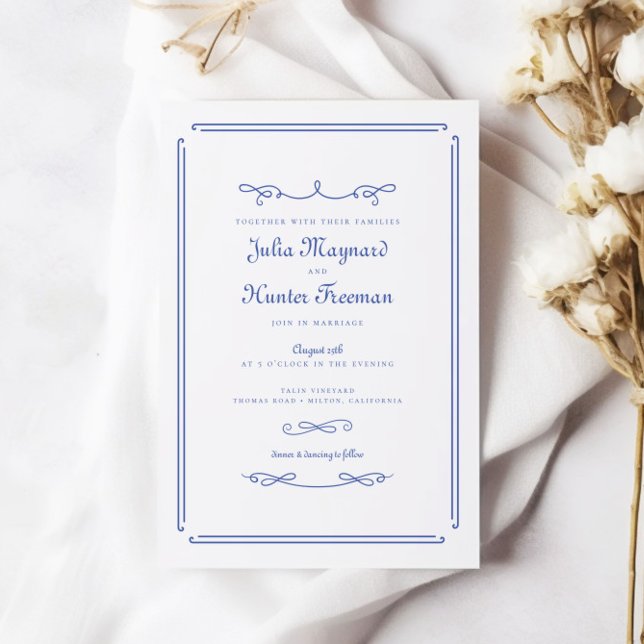 Elegant Chic French Blue Vintage Wedding Invitation (Creator Uploaded)