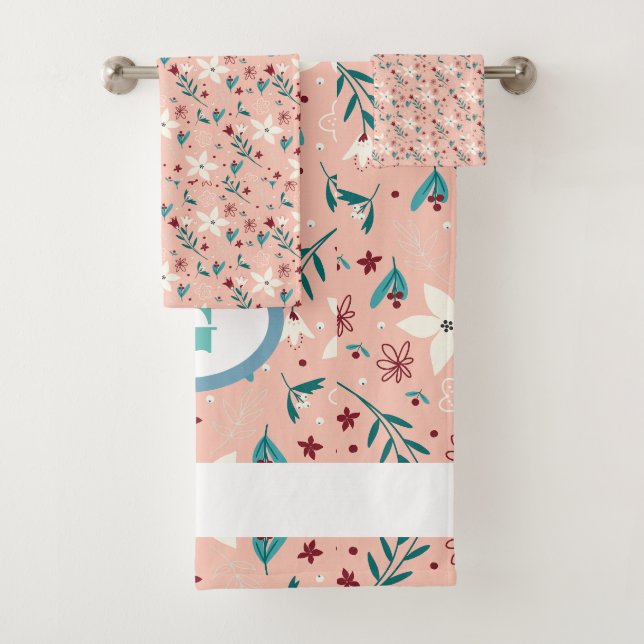 Elegant Chic froral Pattern Pink   Bath Towel Set (Insitu)
