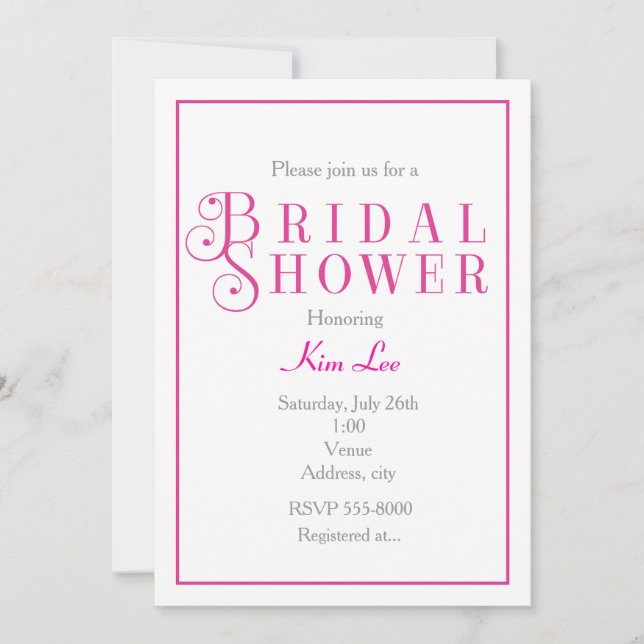 Elegant Chic Fuchsia Bridal Shower Invitation (Front)