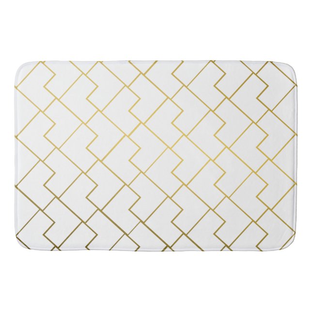 Elegant Chic Geometric Gold White Bath Mat (Front)
