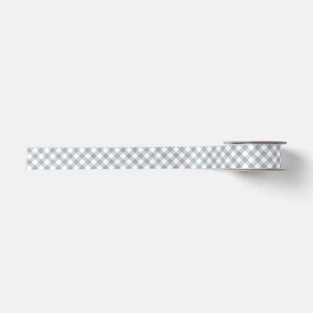 Elegant Chic Gingham Grey Pattern Satin Ribbon (Front)