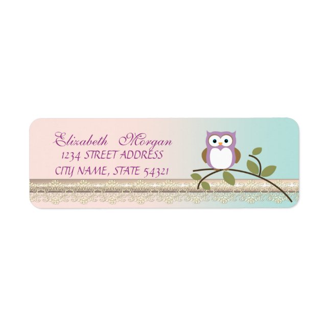 Elegant  Chic Girly Cute,Owl Return Address Label (Front)