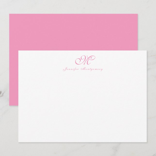 Elegant Chic Girly Script Monogram Ballet Pink Card (Front/Back)