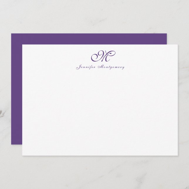 Elegant Chic Girly Script Monogram Purple Card (Front/Back)