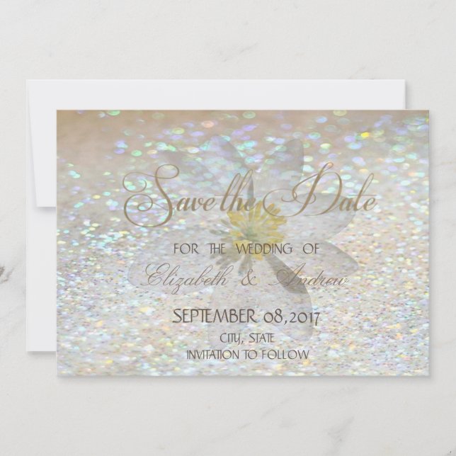 Elegant Chic,Glitter,Daisy Wedding Save the date (Front)