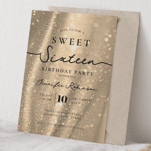 Elegant Chic Glitter Sweet 16 Birthday Gold  Invitation
