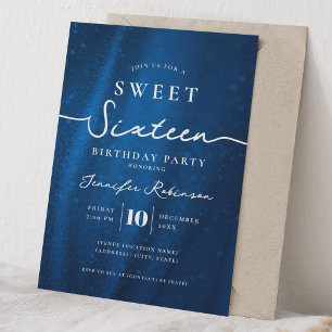 Elegant Chic Glitter Sweet 16 Birthday Navy Blue  Invitation