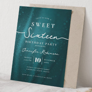 Elegant Chic Glitter Sweet 16 Birthday Turquoise Invitation