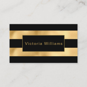 Elegant Chic Gold and Black Shimmer Foil Stripe Business Card