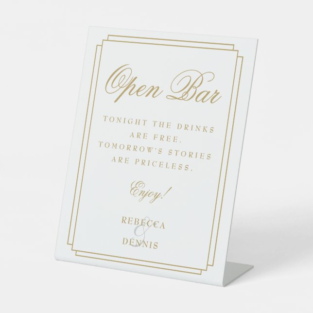 Elegant Chic Gold Art Deco Open Bar Pedestal Sign (Front)