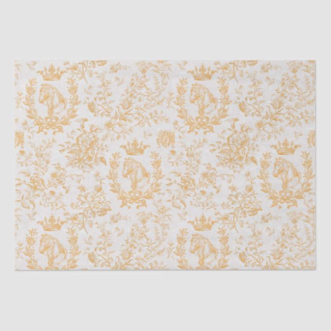 Elegant Chic Gold Beige Equestrian Floral Toile Tissue Paper (Front)