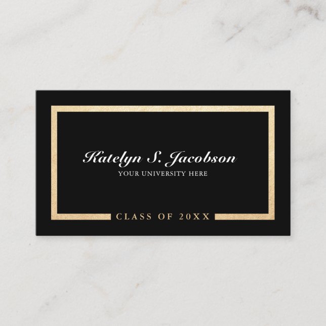 Elegant chic gold black graduation class of name c calling card (Front)