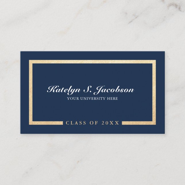 Elegant chic gold blue graduation class of name ca calling card (Front)