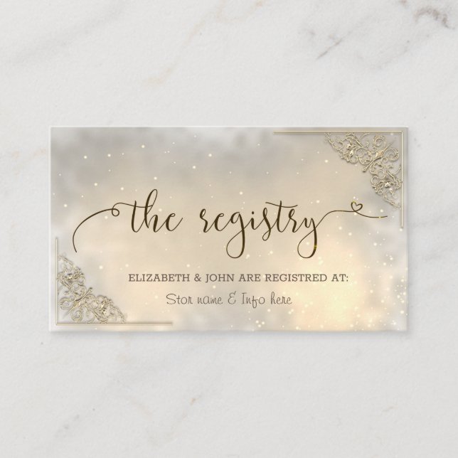 Elegant Chic Gold Border Wedding Registry Enclosure Card (Front)
