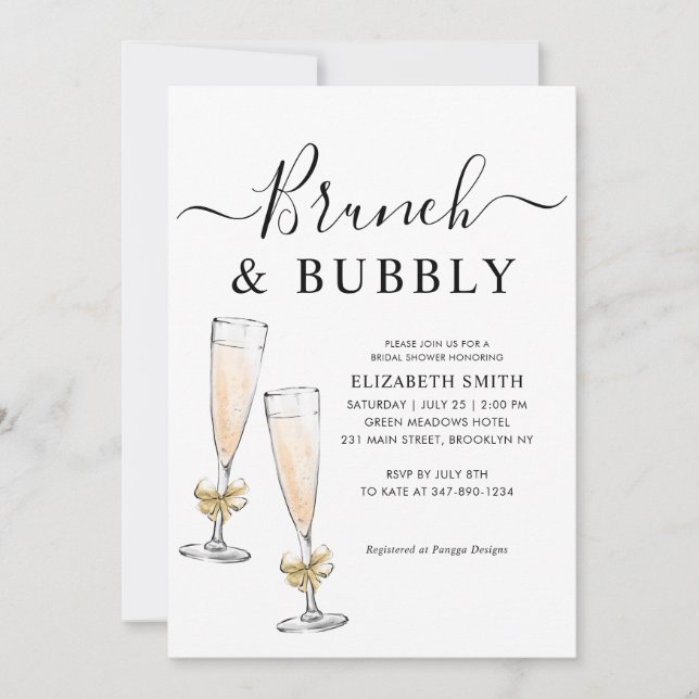 Elegant Chic Gold Brunch and Bubbly Bridal Shower Invitation (Front)