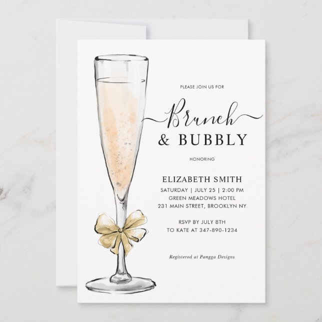 Elegant Chic Gold Brunch and Bubbly Bridal Shower Invitation (Front)