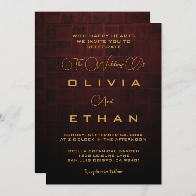 Elegant Chic Gold Classy Retro Rustic Wedding Invitation (Front/Back)