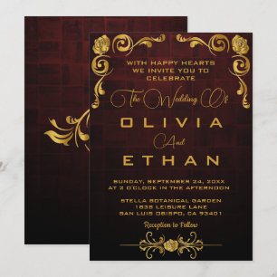 Elegant Chic Gold Classy Vintage Rustic Wedding Invitation