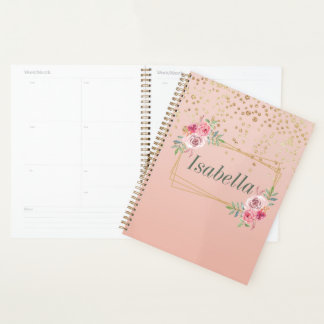 Elegant & chic gold confetti dot on pink back planner