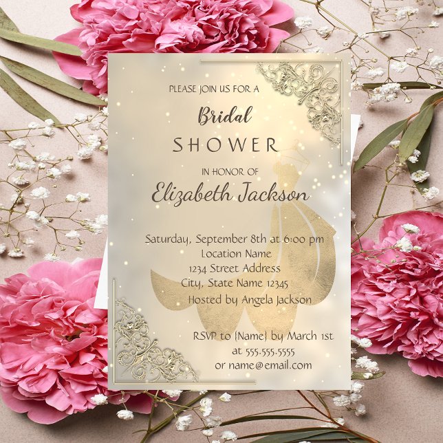 Elegant Chic Gold Dress  Bridal Shower Invitation (Creator Uploaded)