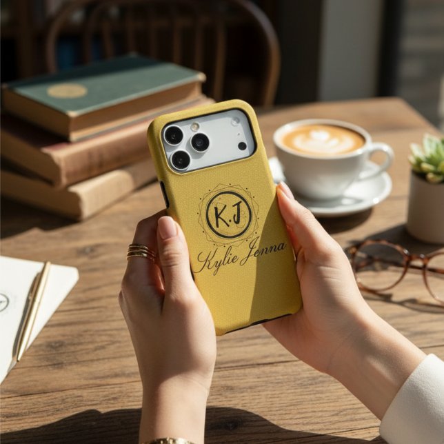 Elegant Chic Gold Faux Glitter Moon Monogram Name (Creator Uploaded)