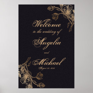 Elegant Chic Gold Faux Metal Floral Wedding Poster