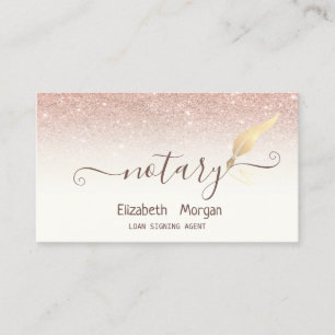 Elegant Chic Gold Feather Notary Rose Gold Glitter Business Card