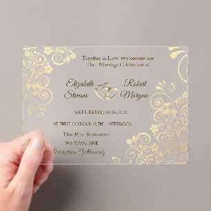 Elegant Chic Gold Flowers Wedding Invitation