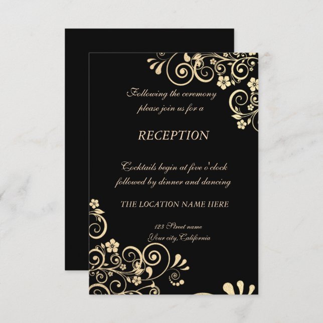 Elegant Chic Gold Flowers  Wedding Reception Invitation (Front/Back)