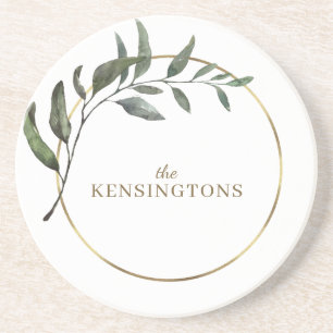 Elegant Chic Gold Foil Eucalyptus Greenery  Coaster