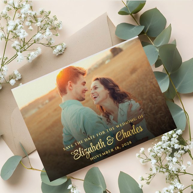 Elegant Chic Gold Foil Photo Save the Date Card (Creator Uploaded)