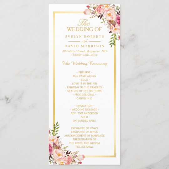 Elegant Chic Gold Frame Floral Wedding Program Zazzle Com Au